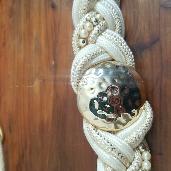 Vintage Cream Golden Twist Faux Pearl Accent Belt - Picture 2 of 5